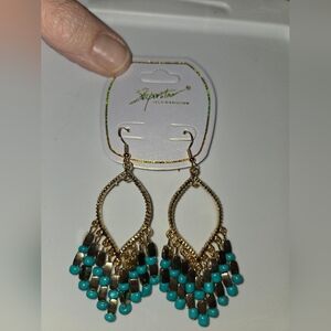 Signature Gold and Blue Dangle Earrings
